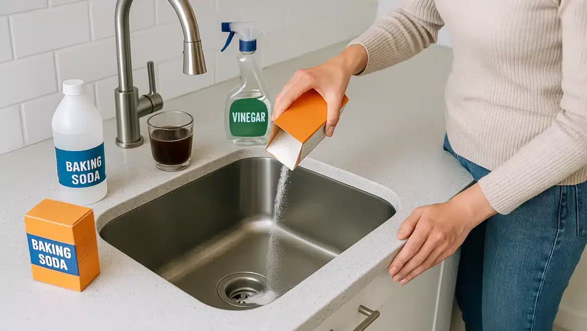 DIY drain cleaning with household items in Sydney home kitchen