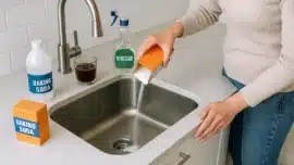 DIY drain cleaning with household items in Sydney home kitchen