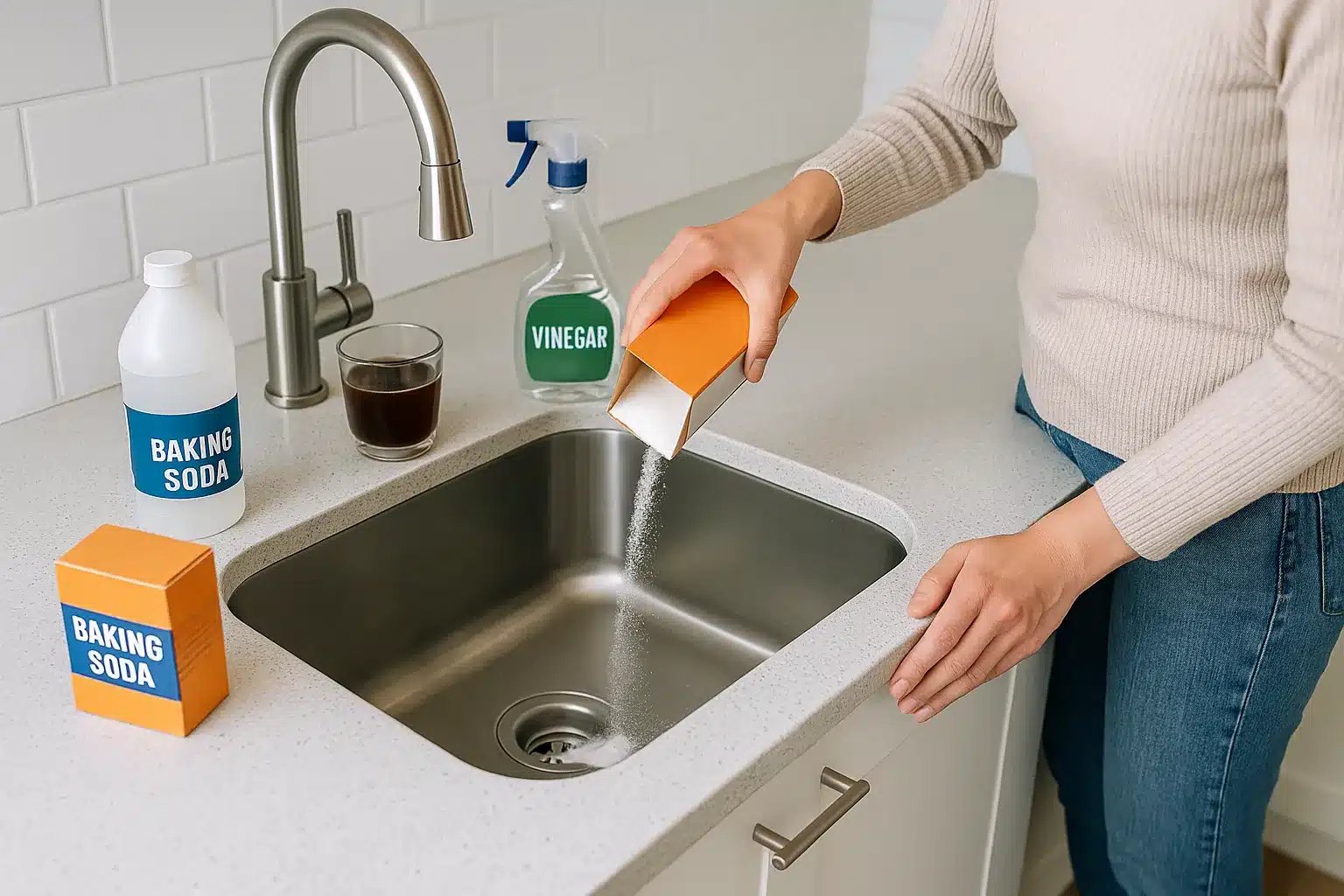 DIY drain cleaning with household items in Sydney home kitchen