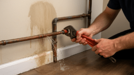 Image showing leaking pipes being repaired.