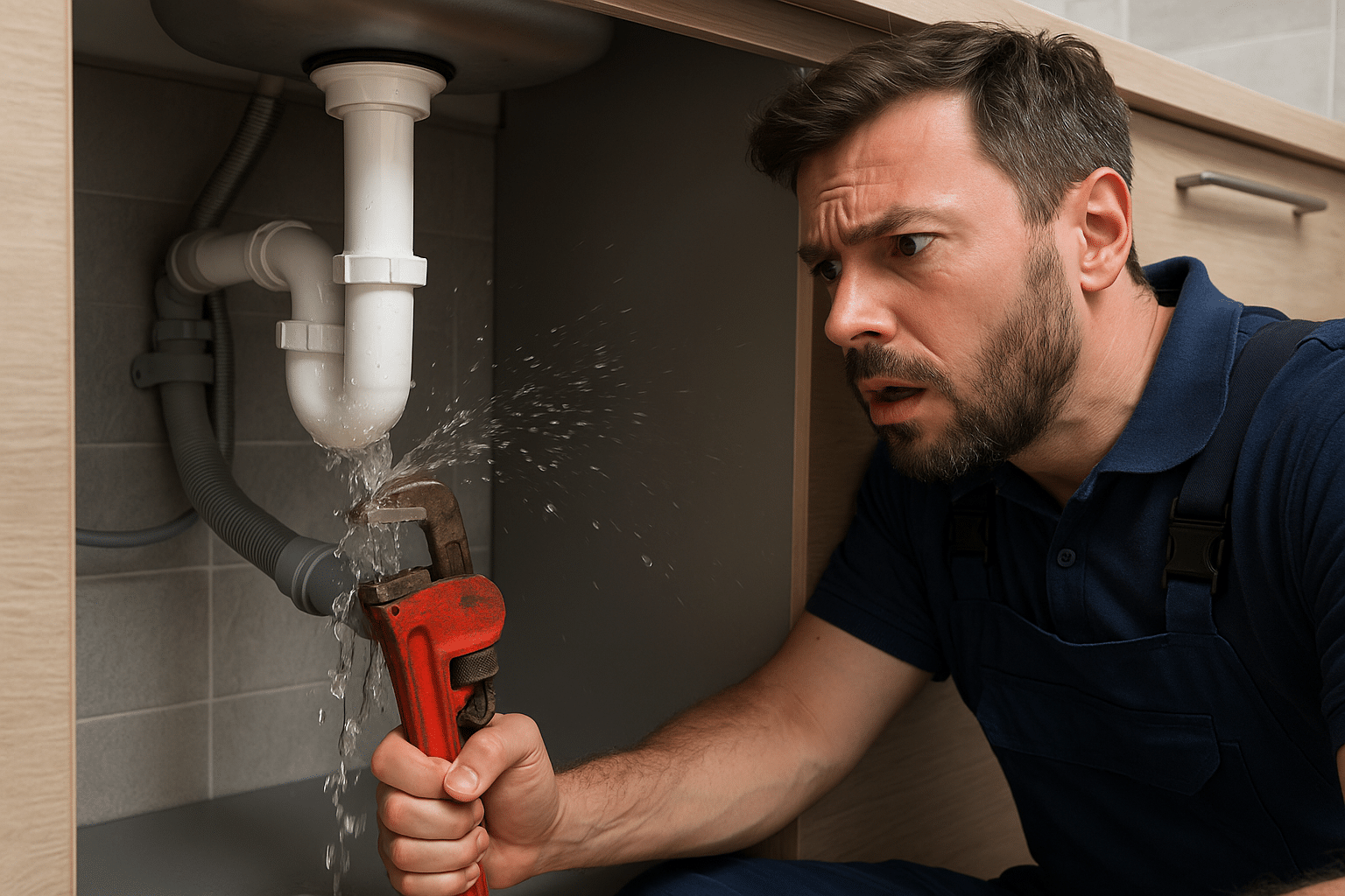 image depecting plumber solving emergency plumbing issue.