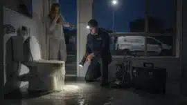 Emergency plumber working to clear the blockage